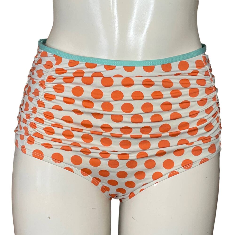 Daniel Cremieux White Orange Polka Dot High Waist Bikini Bottoms SZ Medium